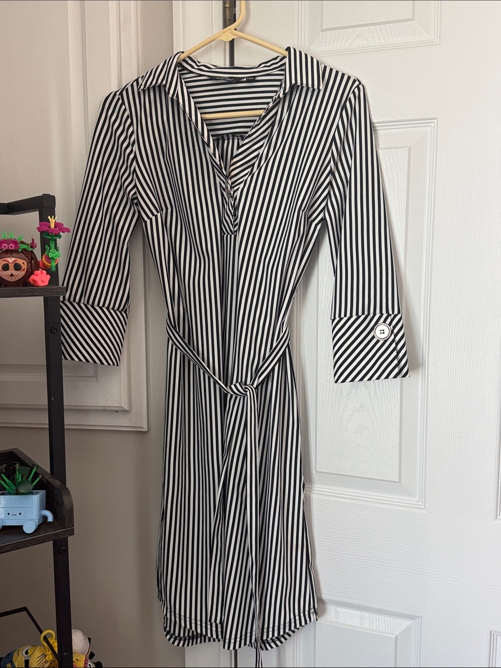 Mlle Gabrielle Black and White Vertical Stripe Shirt Dress
